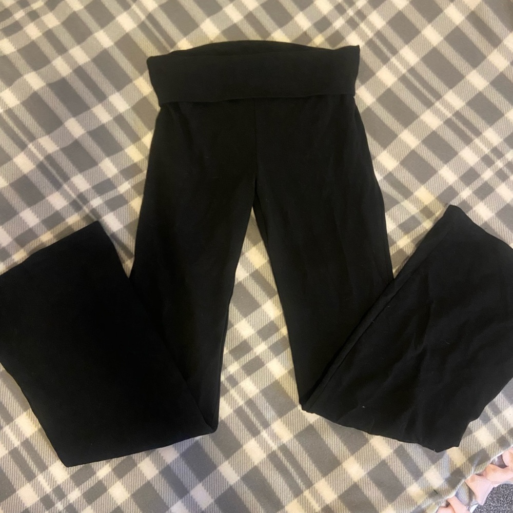 Black flare leggings low waisted fold over waist